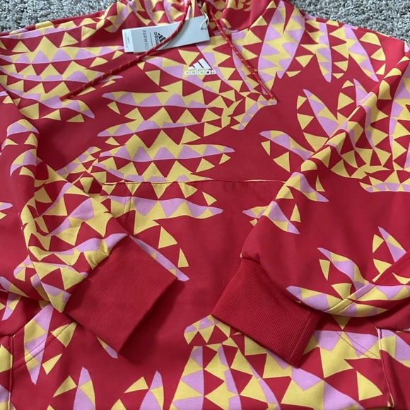 ADIDAS X FARM RIO HOODIE Kangaroo pocket Pull Over Bold Orange Red Cropped Small - Picture 2 of 13